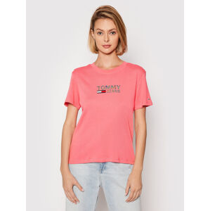 Tommy Jeans dámské růžové tričko Metallic - M (TIF)